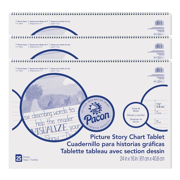 Pacon Picture Story Chart Tablet, White, 24x16, 25 Sheets, PK3 PMMK07426 - main